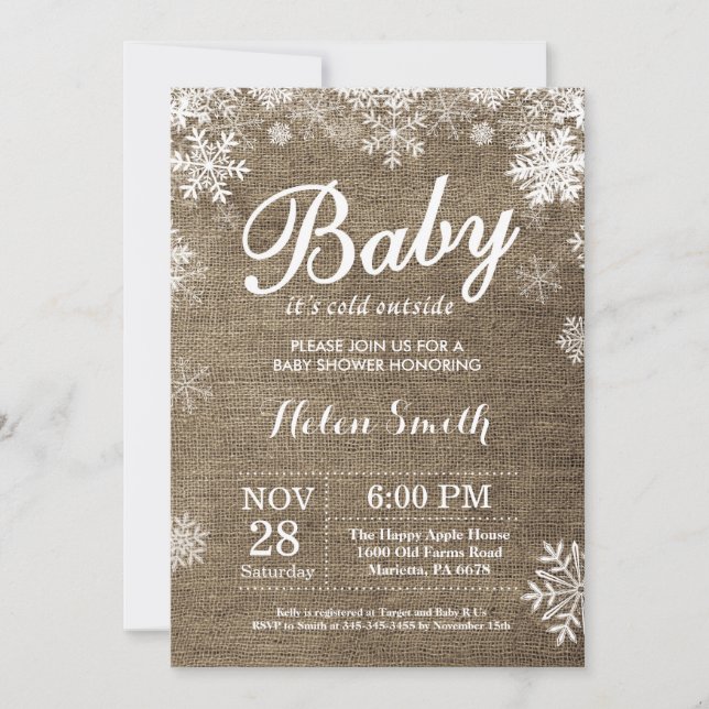 Invitación Bebé, frío fuera del Baby Shower invernal (Anverso)
