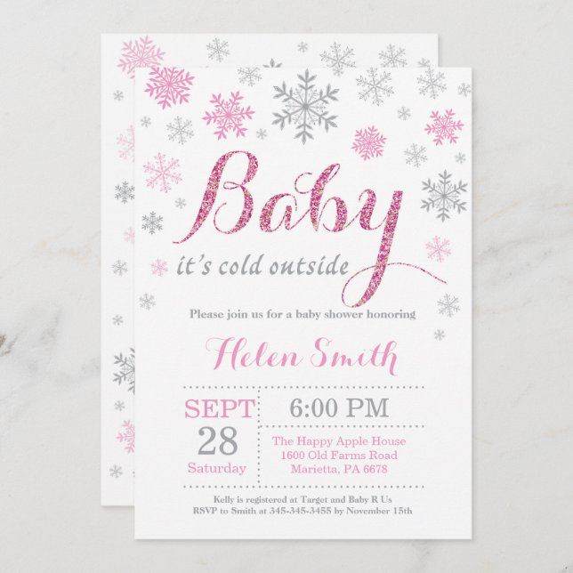 Invitación Bebé, frío fuera del Baby Shower invernal (Anverso / Reverso)