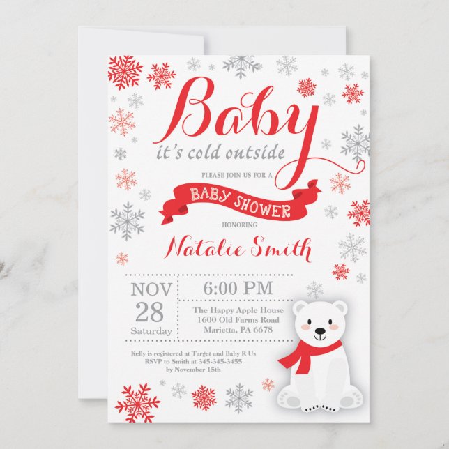 Invitación Bebé, frío fuera del Baby Shower rojo (Anverso)