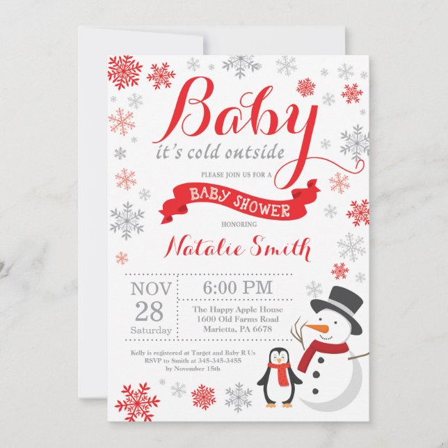 Invitación Bebé, frío fuera del Baby Shower rojo (Anverso)