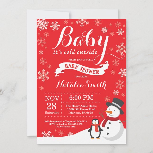 Invitación Bebé, frío fuera del Baby Shower rojo (Anverso)