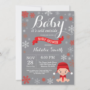 Invitación Bebé, frío fuera del Baby Shower rojo invernal