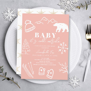 Invitación Bebé, frío fuera del Baby Shower rosa dibujado a m