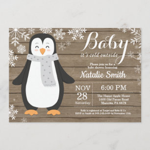 Invitación Bebé, frío fuera del Baby Shower ruso del pingüino