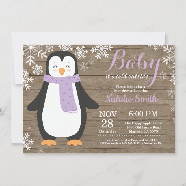Invitación Bebé, frío fuera del Baby Shower ruso del pingüino (Anverso)