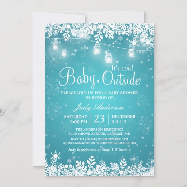 Invitación Bebé, frío fuera del Baby Shower turquesa de invie (Anverso)