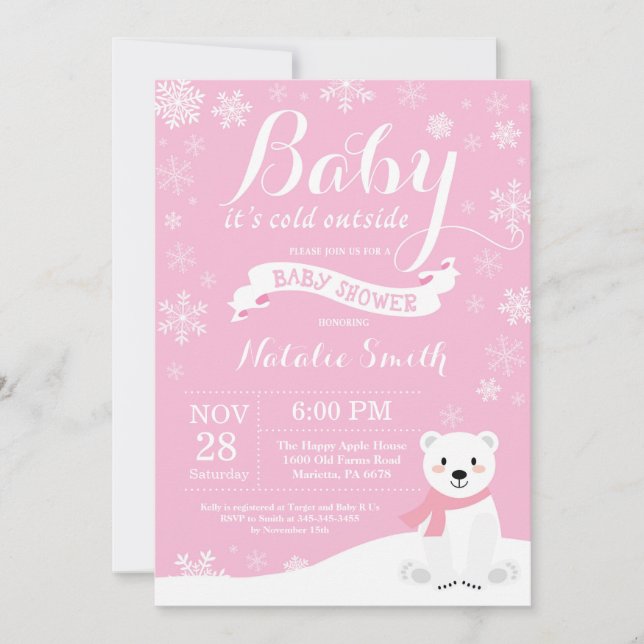 Invitación Bebé, frío fuera del Chica de invierno, Baby Showe (Anverso)