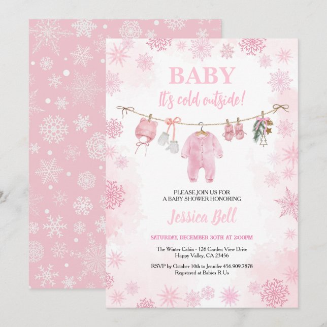 Invitación Bebé, frío fuera del Chica rosa Baby Shower (Anverso / Reverso)
