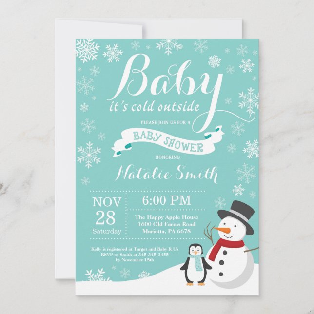 Invitación Bebé, frío fuera del invierno Baby Shower Aqua (Anverso)