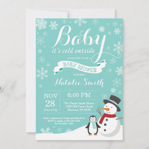 Invitación Bebé, frío fuera del invierno Baby Shower Aqua