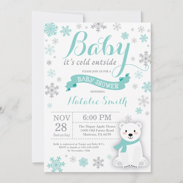 Invitación Bebé, frío fuera del invierno, Baby Shower Auqa (Anverso)