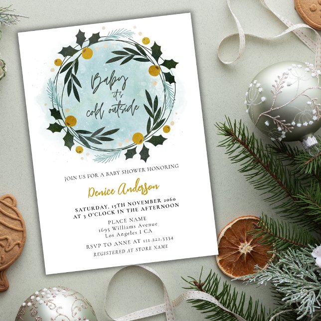 Invitación Bebé, frío fuera del invierno, Baby Shower de oro  (Subido por el creador)
