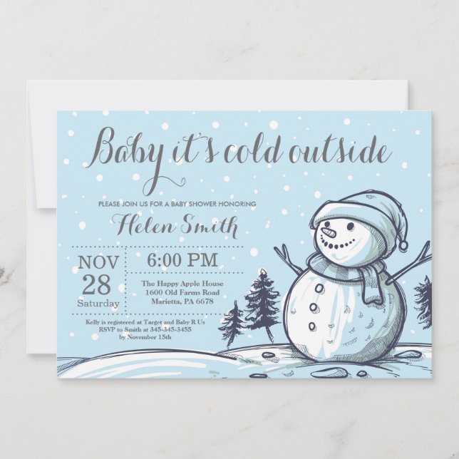 Invitación Bebé, frío fuera del invierno, Baby Shower de Snow (Anverso)