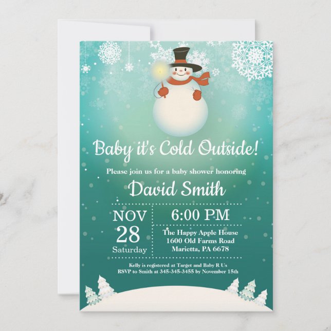 Invitación Bebé, frío fuera del invierno, Baby Shower de Snow (Anverso)