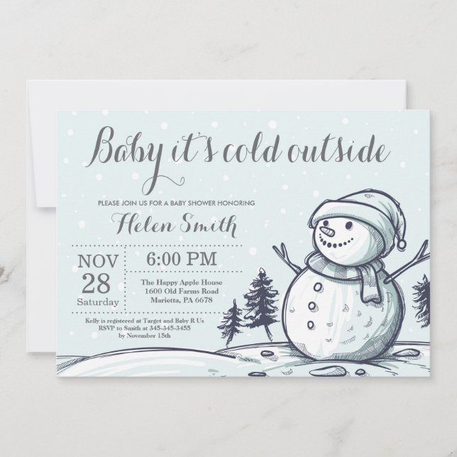 Invitación Bebé, frío fuera del invierno, Baby Shower de Snow (Anverso)