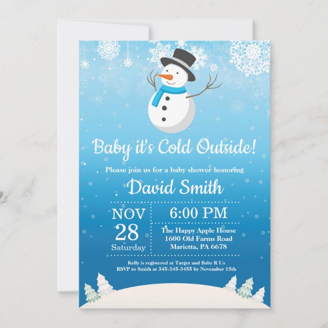 Invitación Bebé, frío fuera del invierno, Baby Shower de Snow (Anverso)