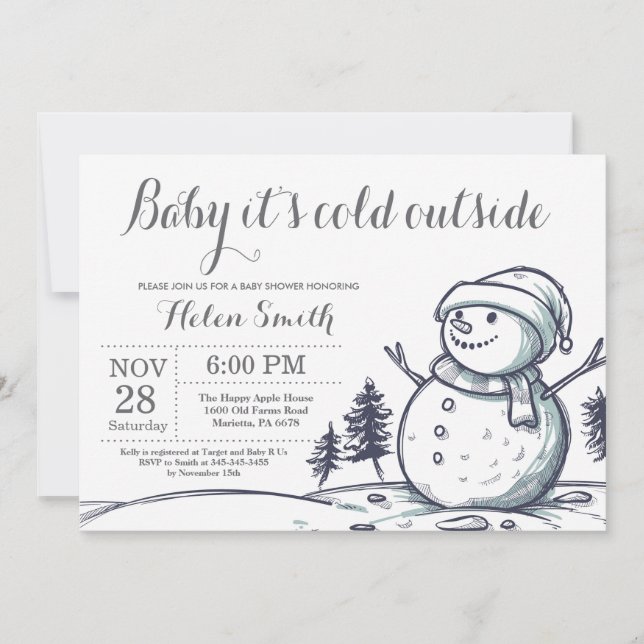 Invitación Bebé, frío fuera del invierno, Baby Shower de Snow (Anverso)