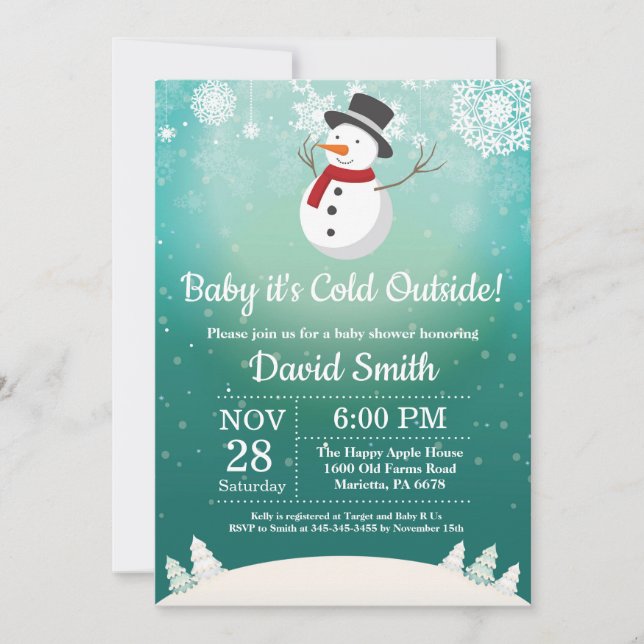 Invitación Bebé, frío fuera del invierno, Baby Shower de Snow (Anverso)
