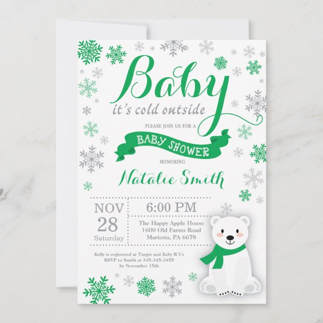 Invitación Bebé, frío fuera del invierno Baby Shower Green (Anverso)