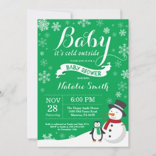 Invitación Bebé, frío fuera del invierno Baby Shower Green