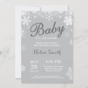 Invitación Bebé, frío fuera del invierno Baby Shower gris