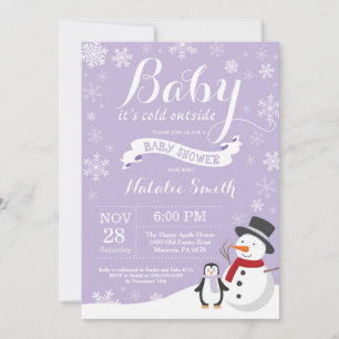 Invitación Bebé, frío fuera del invierno Baby Shower Purple