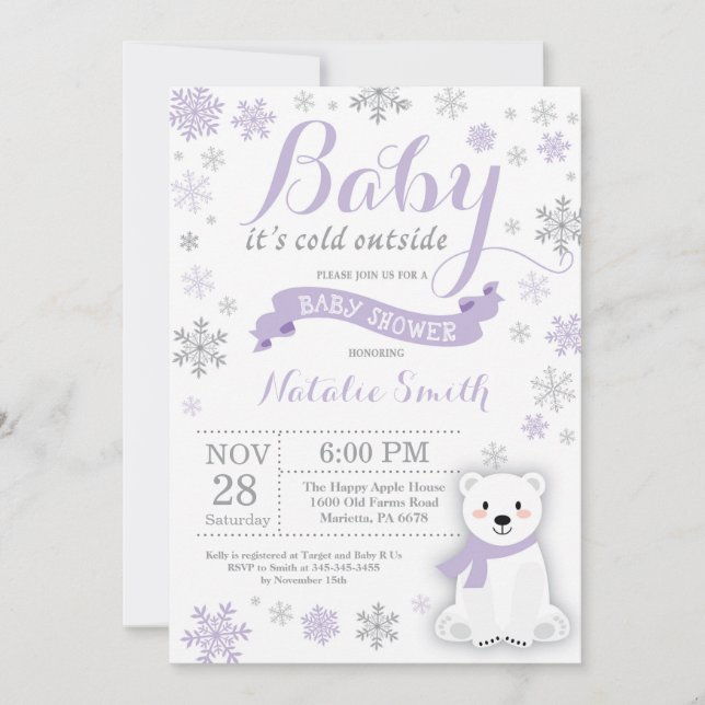 Invitación Bebé, frío fuera del invierno Baby Shower Purple (Anverso)