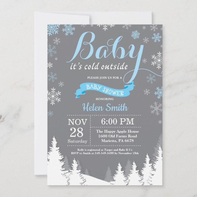 Invitación Bebé, frío fuera del invierno, Blue Boy Baby Showe (Anverso)