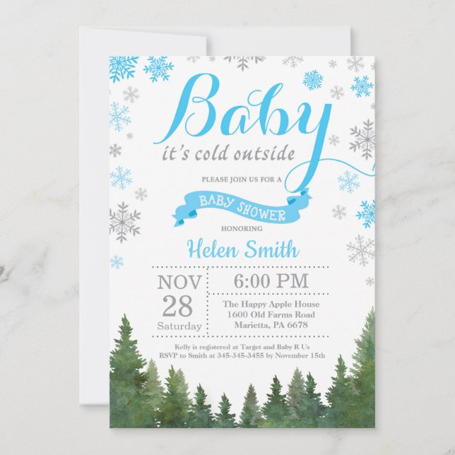 Invitación Bebé, frío fuera del invierno, Blue Boy Baby Showe (Anverso)
