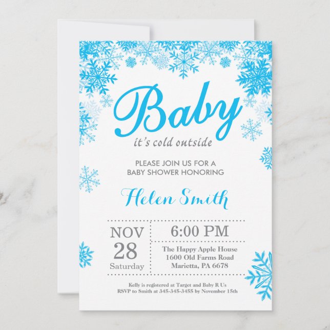 Invitación Bebé, frío fuera del invierno, Blue Boy Baby Showe (Anverso)