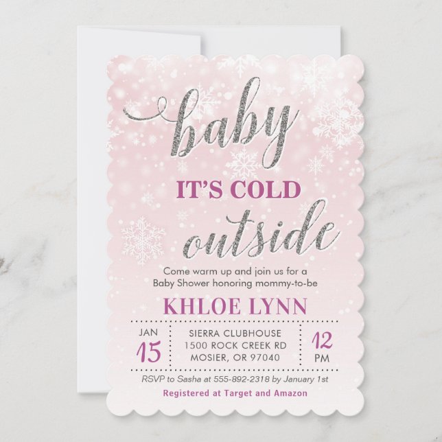 Invitación Bebé, frío fuera del invierno Chica rosa Baby Show (Anverso)