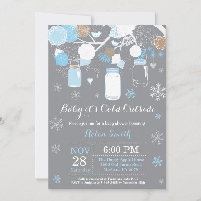 Invitación Bebé frío fuera del invierno Mason Jar Baby Shower (Anverso)