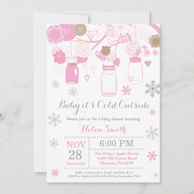 Invitación Bebé frío fuera del invierno Mason Jar Baby Shower (Anverso)