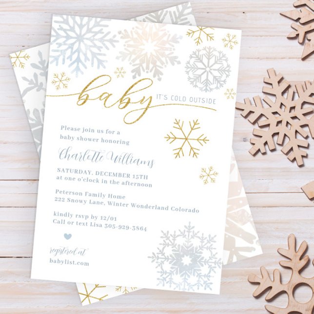 Invitación Bebé, frío fuera del invierno, niño invitado (Winter wonderland - Baby its cold outside baby shower invitation - Dusty Blue)