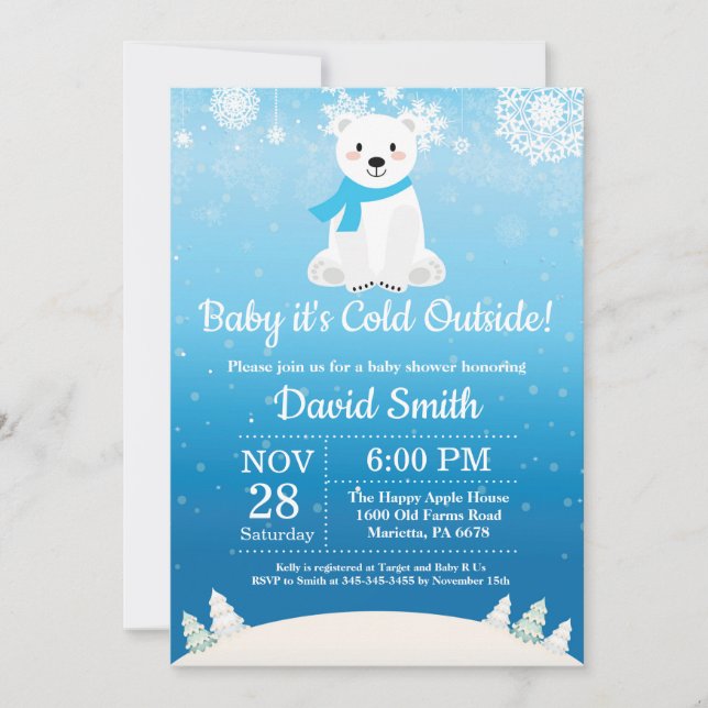 Invitación Bebé, frío fuera del osito polar Baby Shower (Anverso)