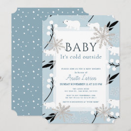 Invitación Bebé, frío fuera del oso polar, Baby Shower azul