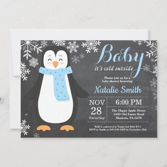 Invitación Bebé, frío fuera del pingüino Baby Shower (Anverso)