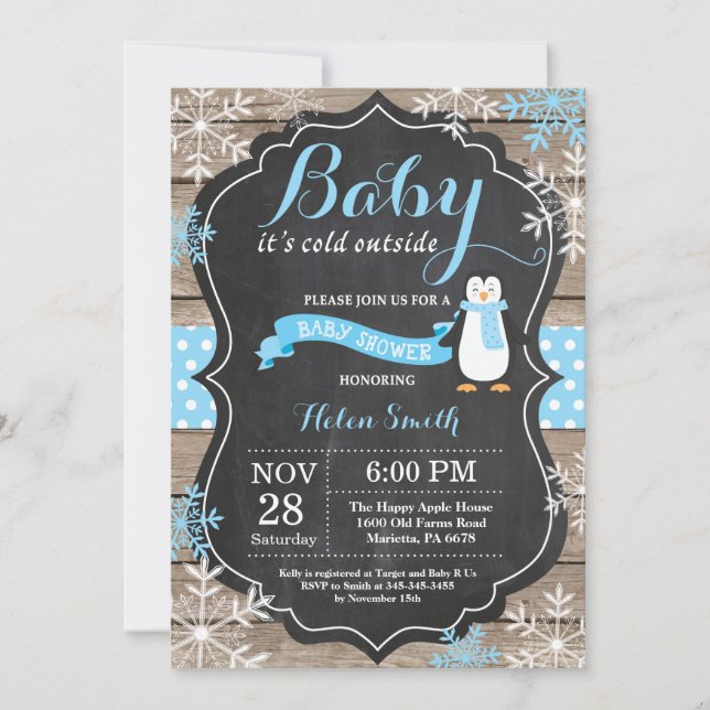 Invitación Bebé, frío fuera del pingüino Baby Shower (Anverso)