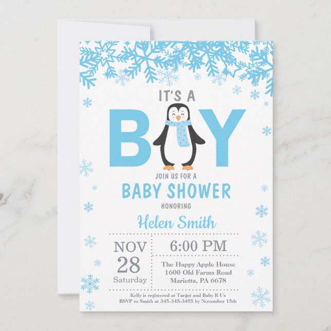 Invitación Bebé, frío fuera del pingüino Baby Shower (Anverso)