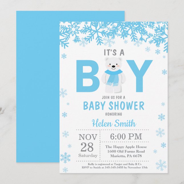 Invitación Bebé, frío fuera del Polar Bear Boy Baby Shower (Anverso / Reverso)