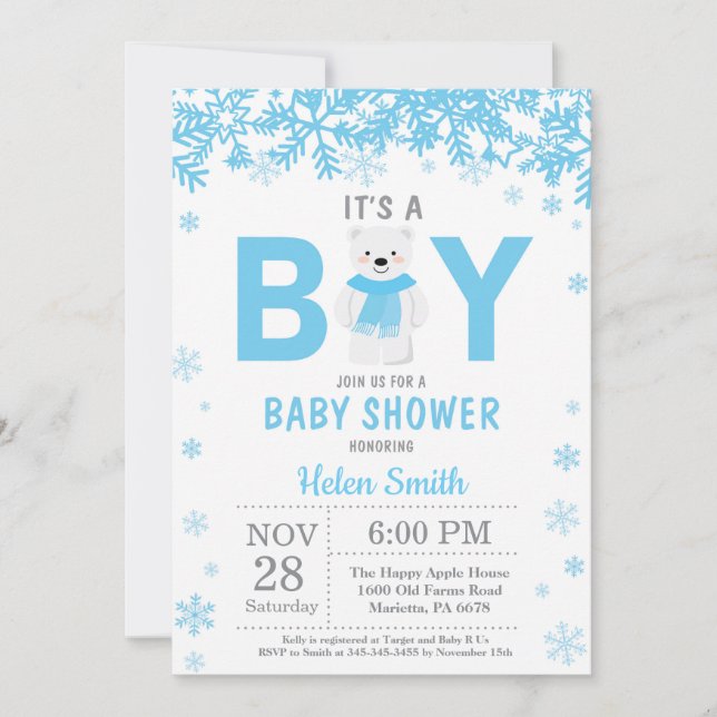 Invitación Bebé, frío fuera del Polar Bear Boy Baby Shower (Anverso)