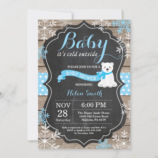 Invitación Bebé, frío fuera del Polar Bear Boy Baby Shower (Anverso)