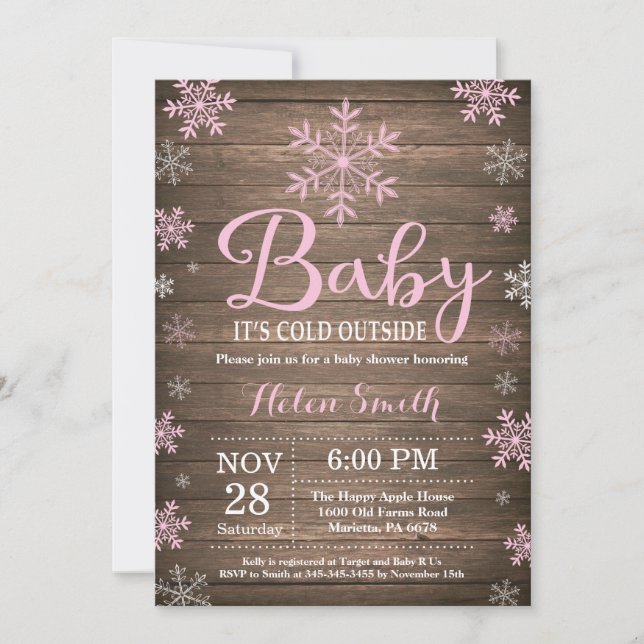 Invitación Bebé, frío fuera del Rústico Baby Shower Invierno (Anverso)