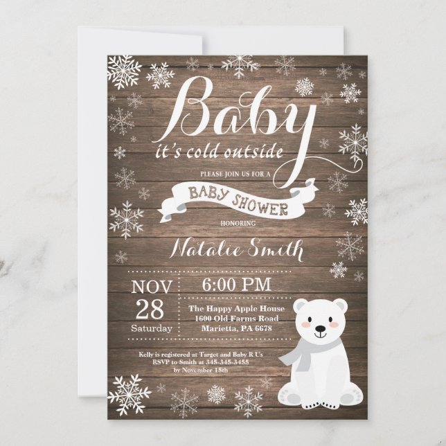 Invitación Bebé, frío fuera del Rústico Baby Shower Invierno (Anverso)