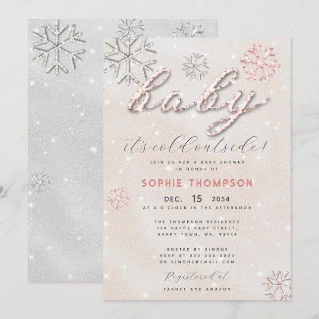 Invitación Bebé frío fuera Diamante de imitación Purpurina Ch (Anverso / Reverso)