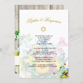 Invitación Bebé gemelo Nombra Floral Rustica Judía