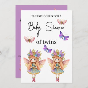 Invitación Bebé gemelos ducha hada con moscas