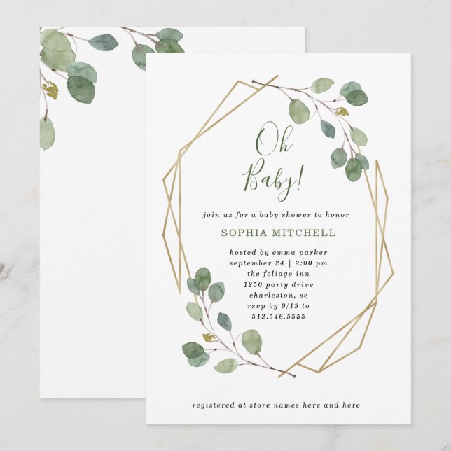 Invitación Bebé geométrico de Baby Shower del verdor del (Anverso / Reverso)