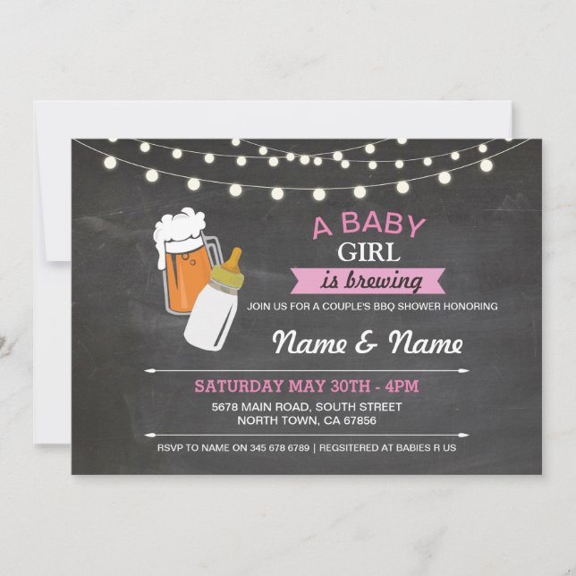 Invitación Bebe Girl Brewing Shower Beers Pink Chalk Invite (Anverso)