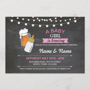 Invitación Bebe Girl Brewing Shower Beers Pink Chalk Invite
